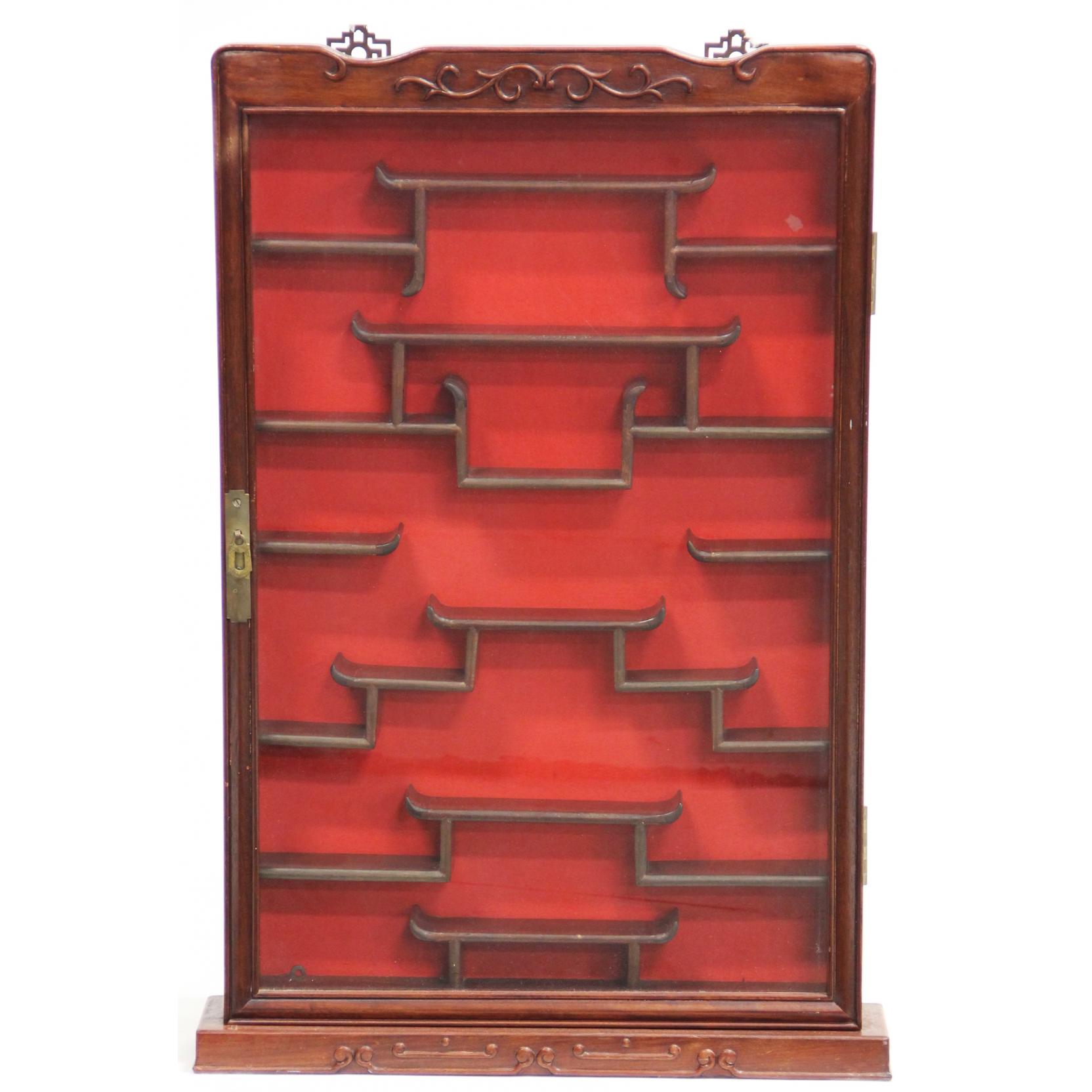 Appraisal: Chinese Snuff Bottle Display Cabinet mid th century hardwood hinged