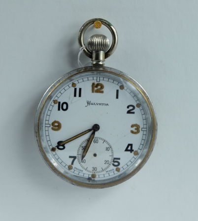 Appraisal: Helvetia Military pocket watch with white dial marked to the