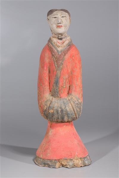 Appraisal: Chinese early style pottery figures some wear neck likely previously