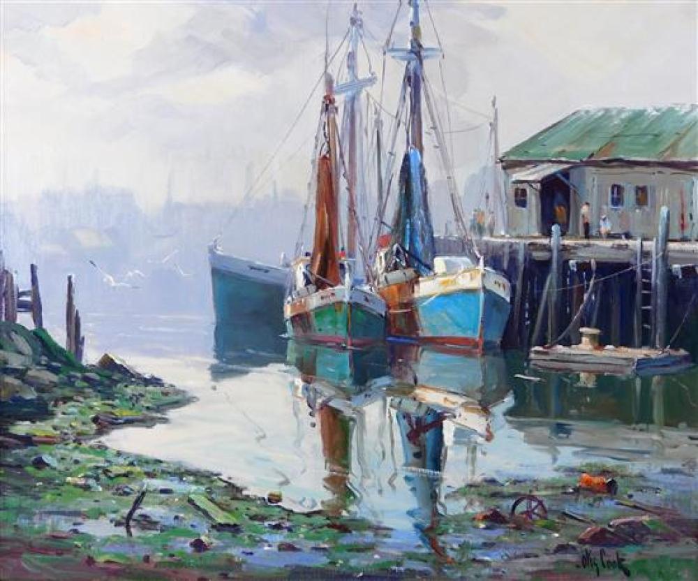 Appraisal: Otis P Cook American - Gloucester Harbor oil on canvas