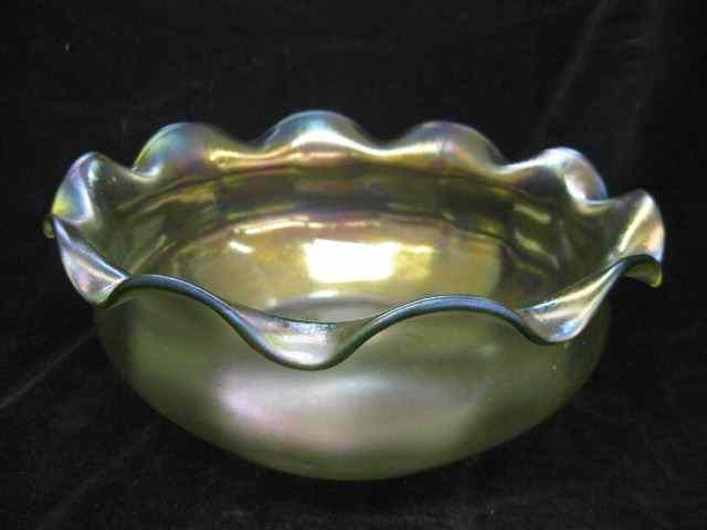 Appraisal: Loetz Art Glass Bowl iridescent green ruffle rim ''diameter