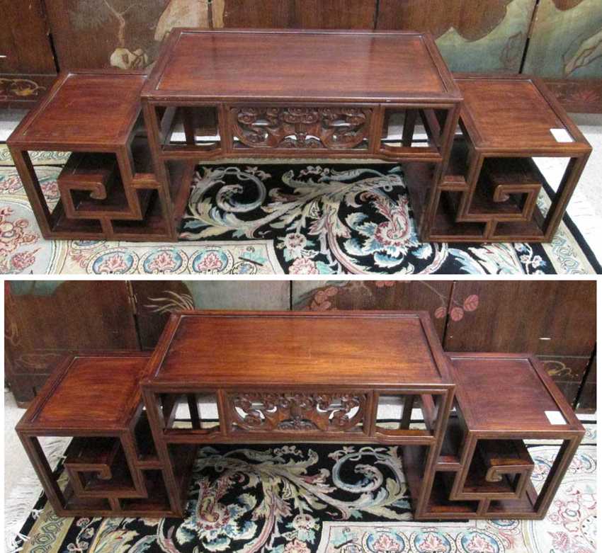 Appraisal: A PAIR OF CHINESE LOW STEP-TOP DISPLAY TABLES featuring three