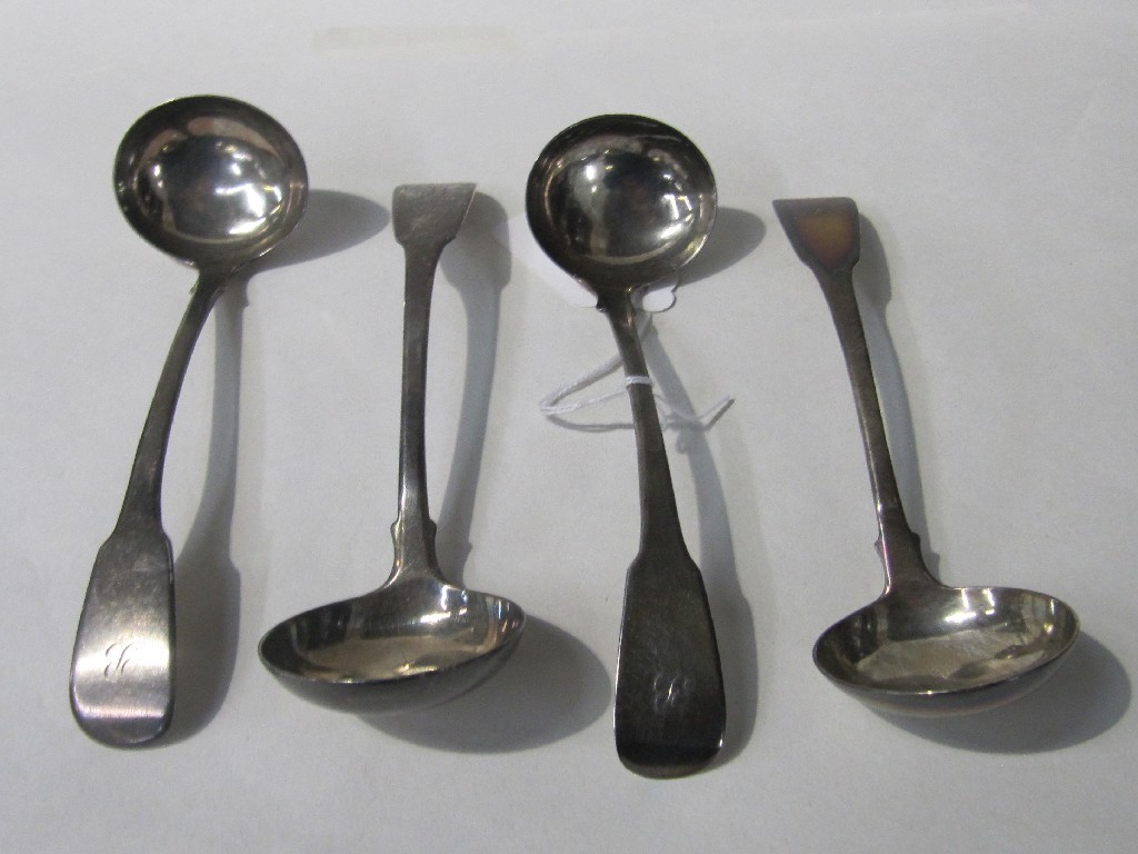 Appraisal: Set of four George IV silver sauce ladles Glasgow