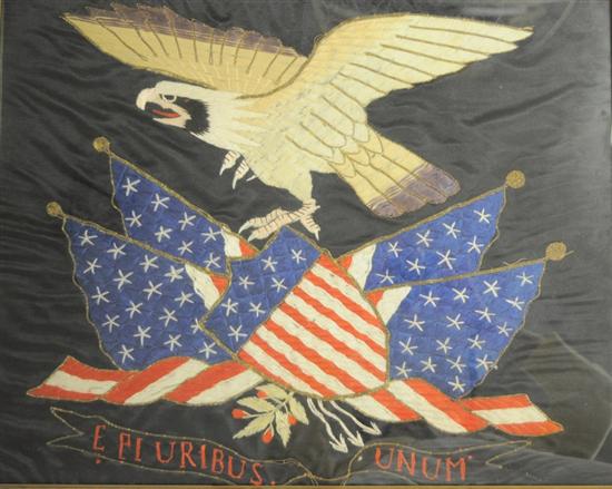 Appraisal: Silk needlework consisting of spreadwing eagle above a shield with