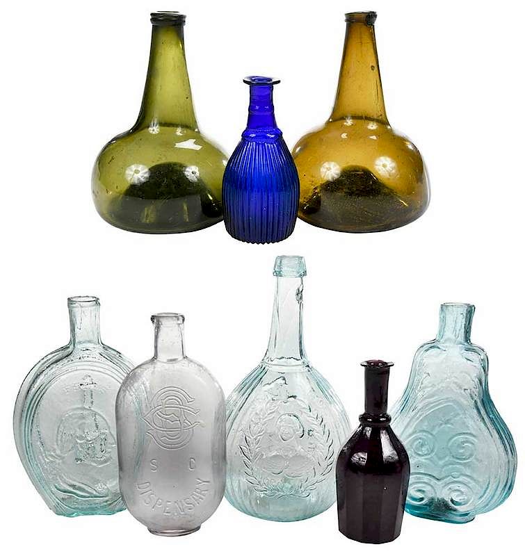 Appraisal: Eight Early Glass Bottles th th centuries hand blown glass