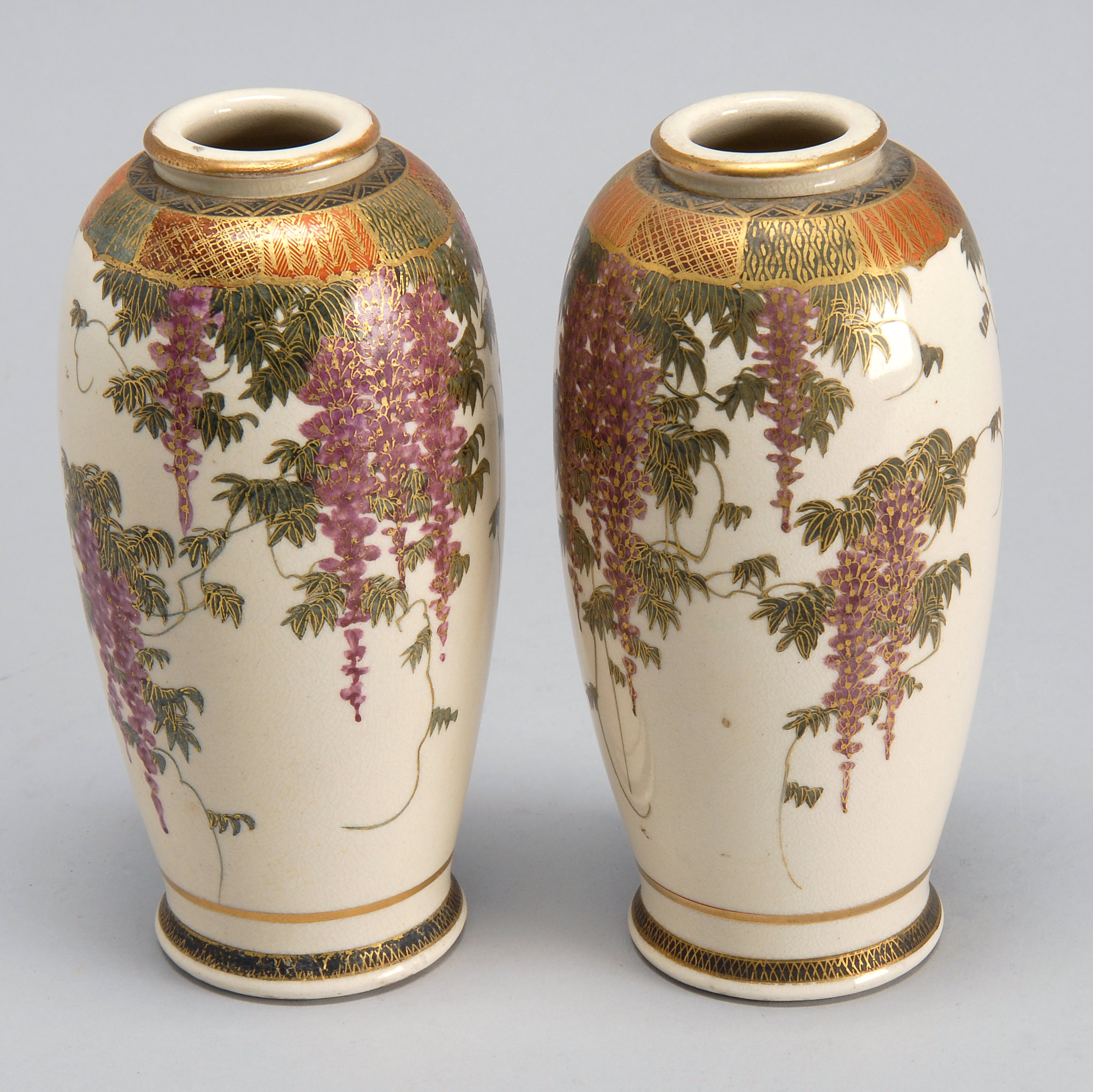 Appraisal: PAIR OF SATSUMA POTTERY VASES Early th CenturyIn seed form