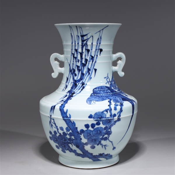 Appraisal: Chinese blue and white porcelain vase with molded handles hawk