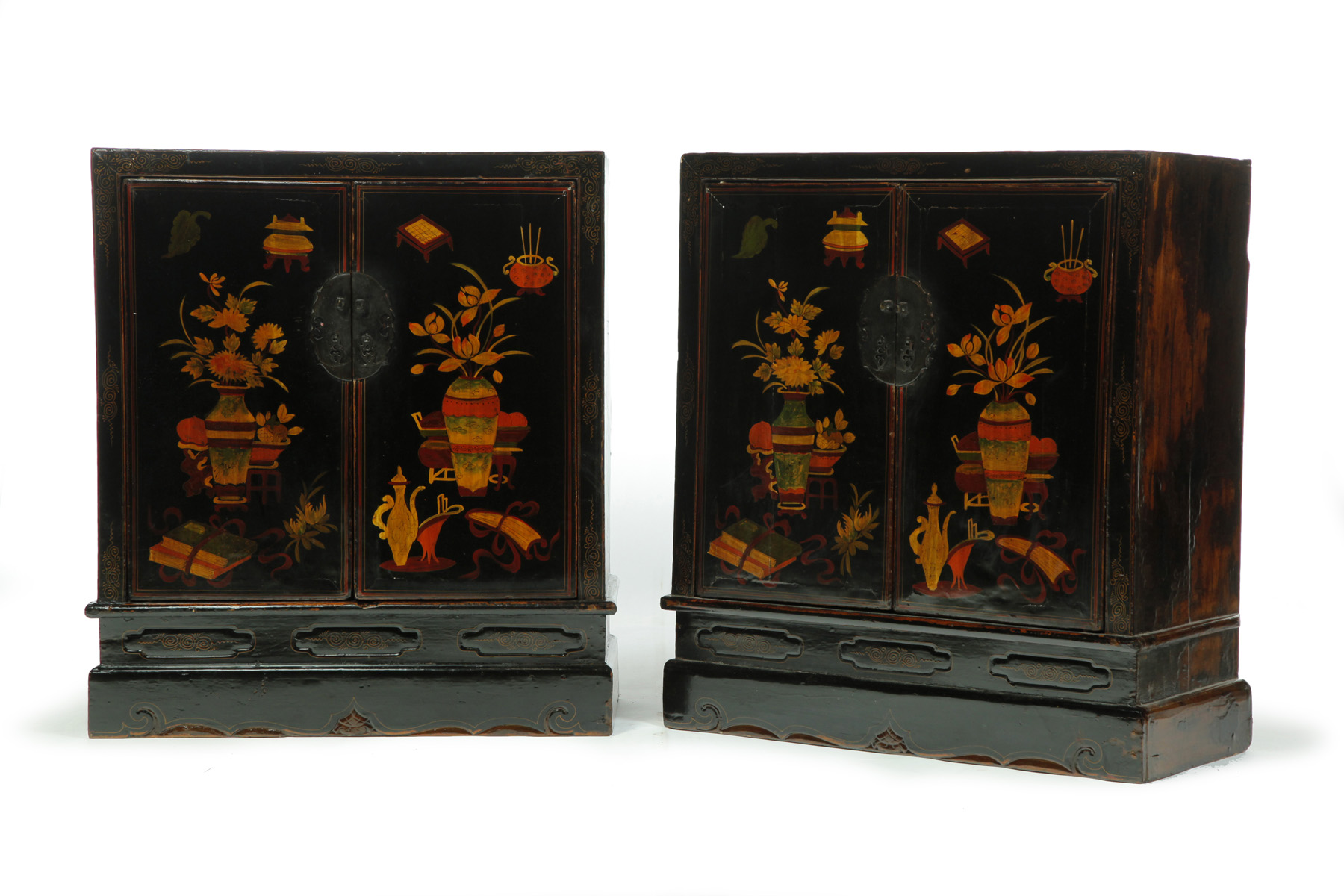 Appraisal: PAIR OF CHINESE LACQUERED CABINETS Early th century elm Black