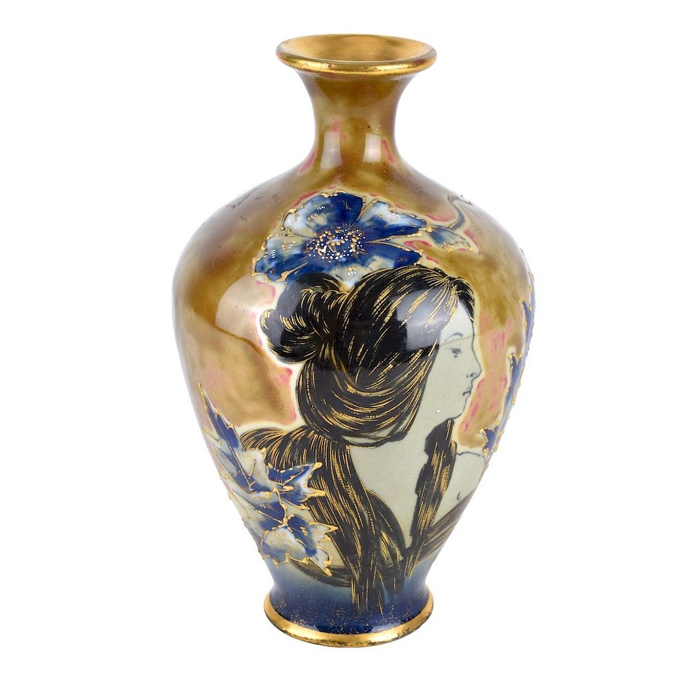 Appraisal: Turn Teplitz Amphora Porcelain Maiden Vase Riessner Stellmacher Kessel Turn