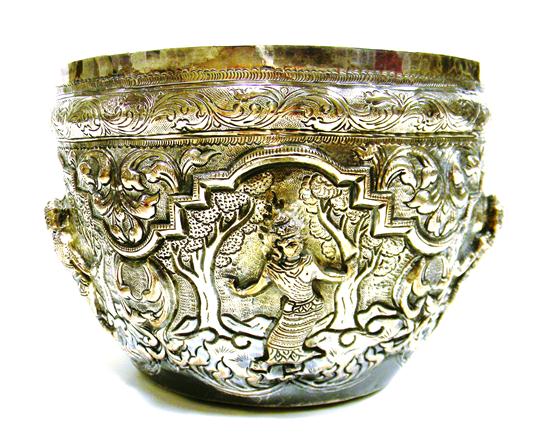 Appraisal: th C Thai repousse silver bowl dancing women motif ''