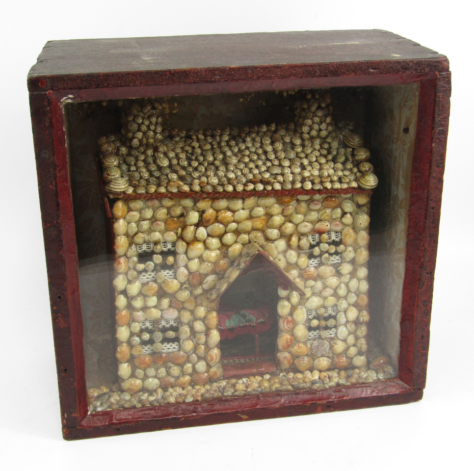 Appraisal: A Victorian shell house montage wooden cased with a glazed