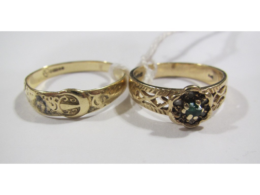 Appraisal: Lot comprising a ct gold emerald and diamond cluster ring