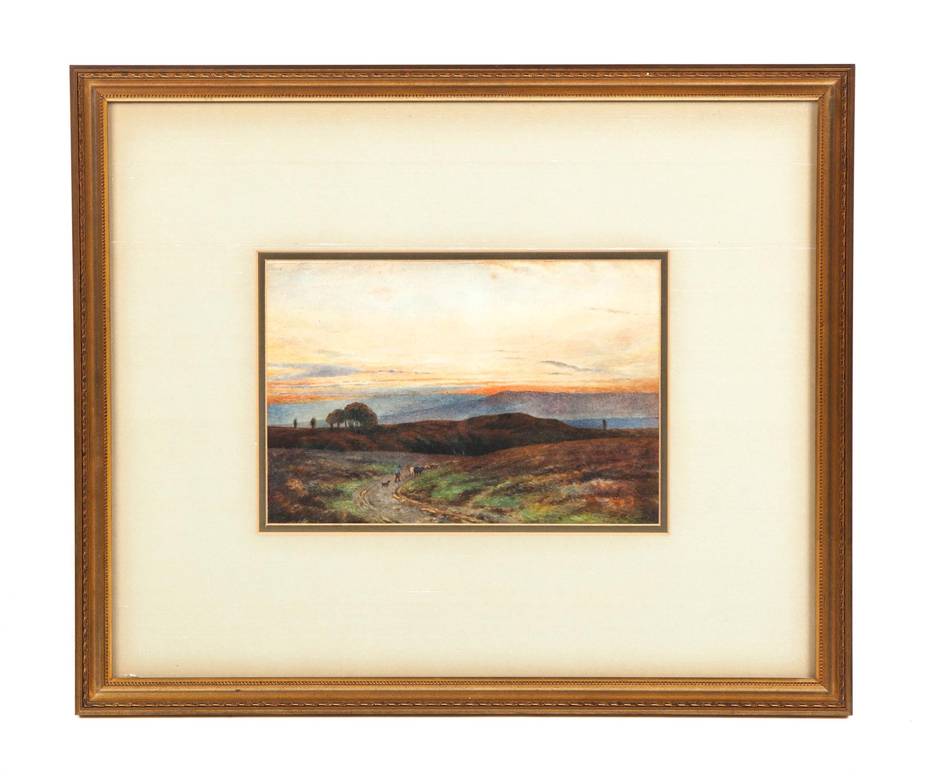 Appraisal: FRAMED AND MATTED WATERCOLOR LANDSCAPE OF A SUNSET England th