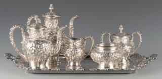 Appraisal: Kirk Repousse Sterling Tea Set pcs S Kirk Son Sterling