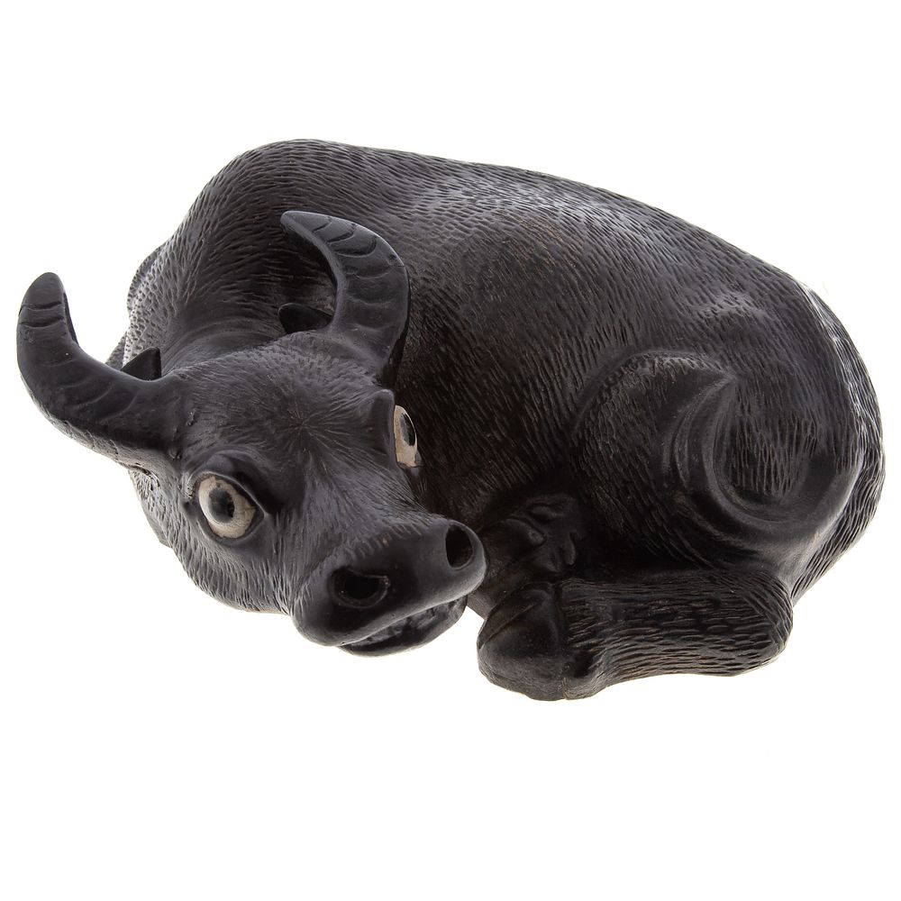 Appraisal: Chinese Porcelain Water Buffalo Recumbent buffalo with textured fur in