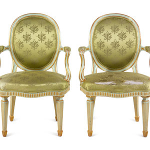 Appraisal: A Pair of Italian Painted and Parcel Gilt Armchairs Late