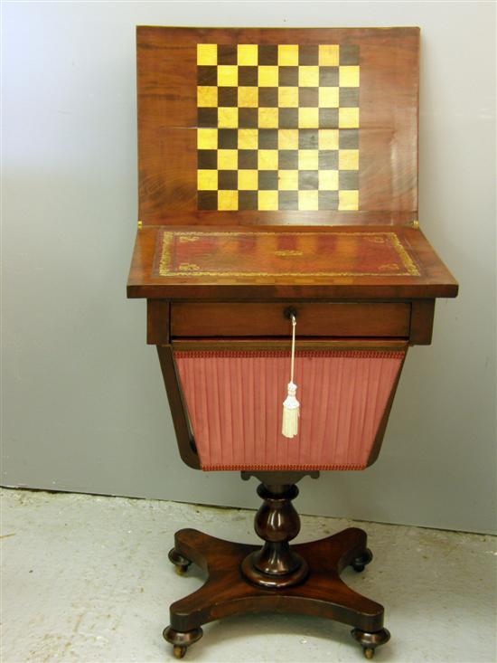 Appraisal: th century mahogany and crossbanded work table with fold out