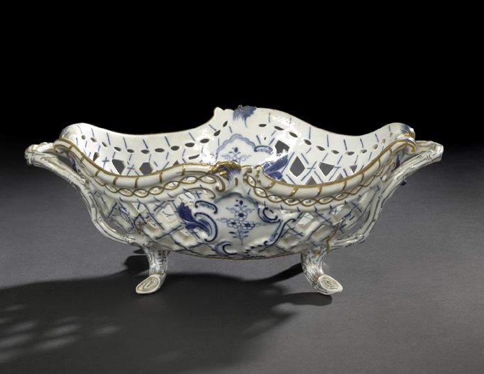 Appraisal: Meissen Parcel-Gilded Blue and White Lattice-Reticulated Porcelain Footed Fruit Basket