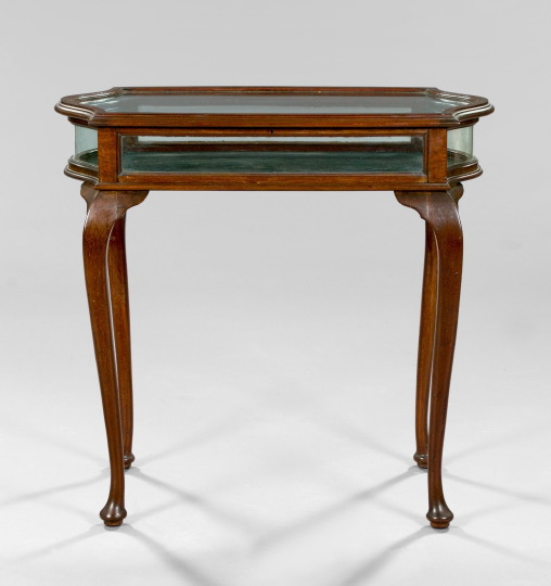 Appraisal: Queen Anne-Style Mahogany Lift-Top Vitrine Table early th century the