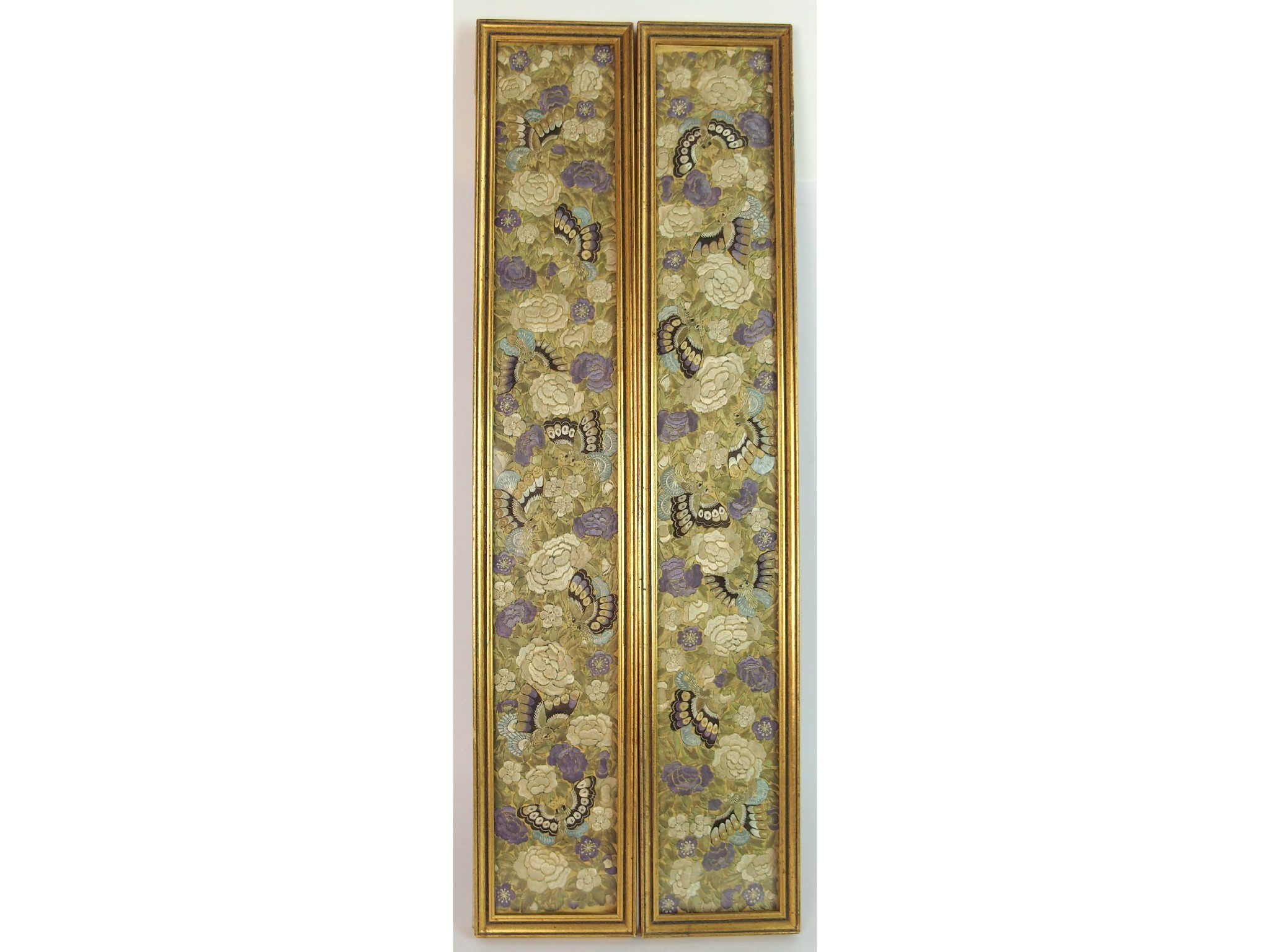 Appraisal: A pair of Chinese silk sleeve panelswoven with butterflies and