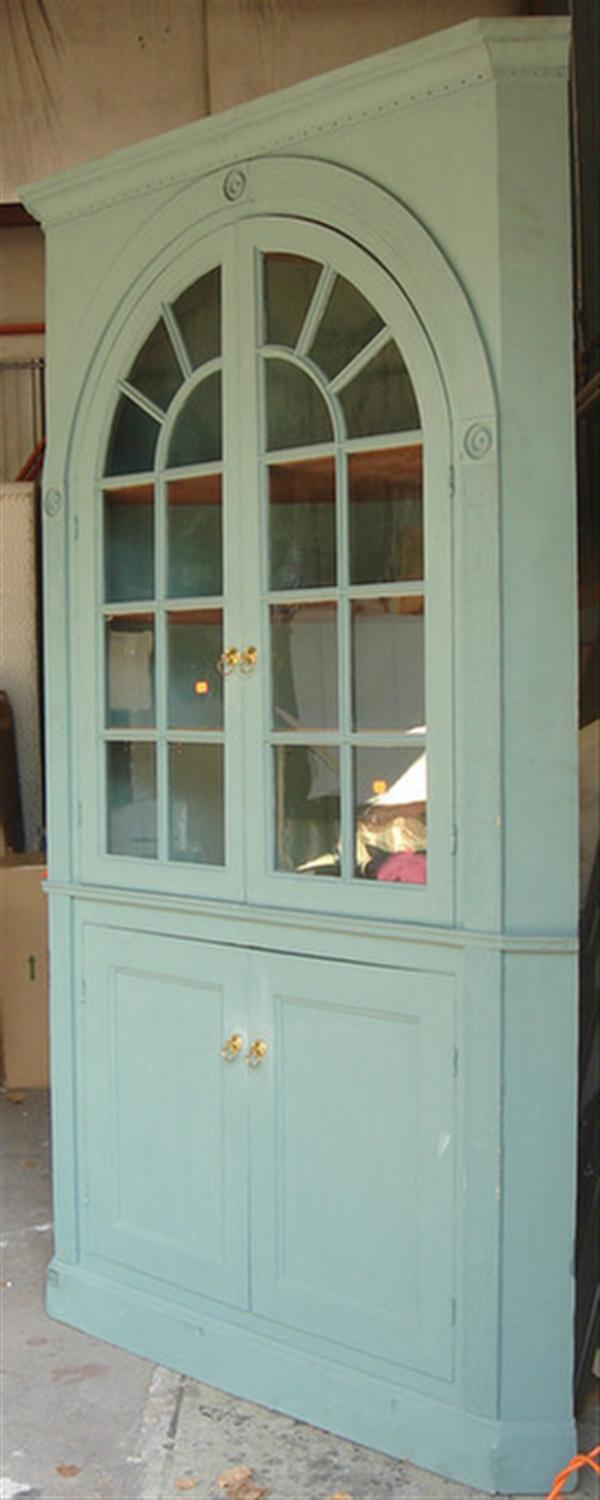 Appraisal: piece architectural poplar corner cupboard double arched glazed doors with