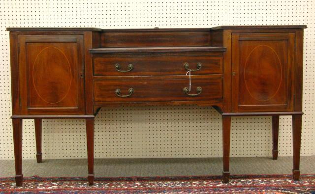 Appraisal: Antique English Mahogany Sideboard circa with inlaid decoration brass gallery