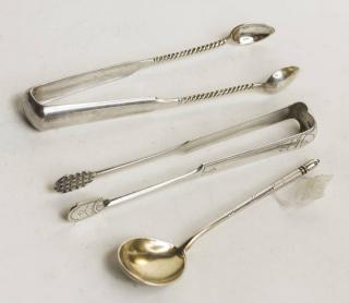 Appraisal: Sterling Silver Russian Sterling Pcs - Tongs Nielo Spoon OT