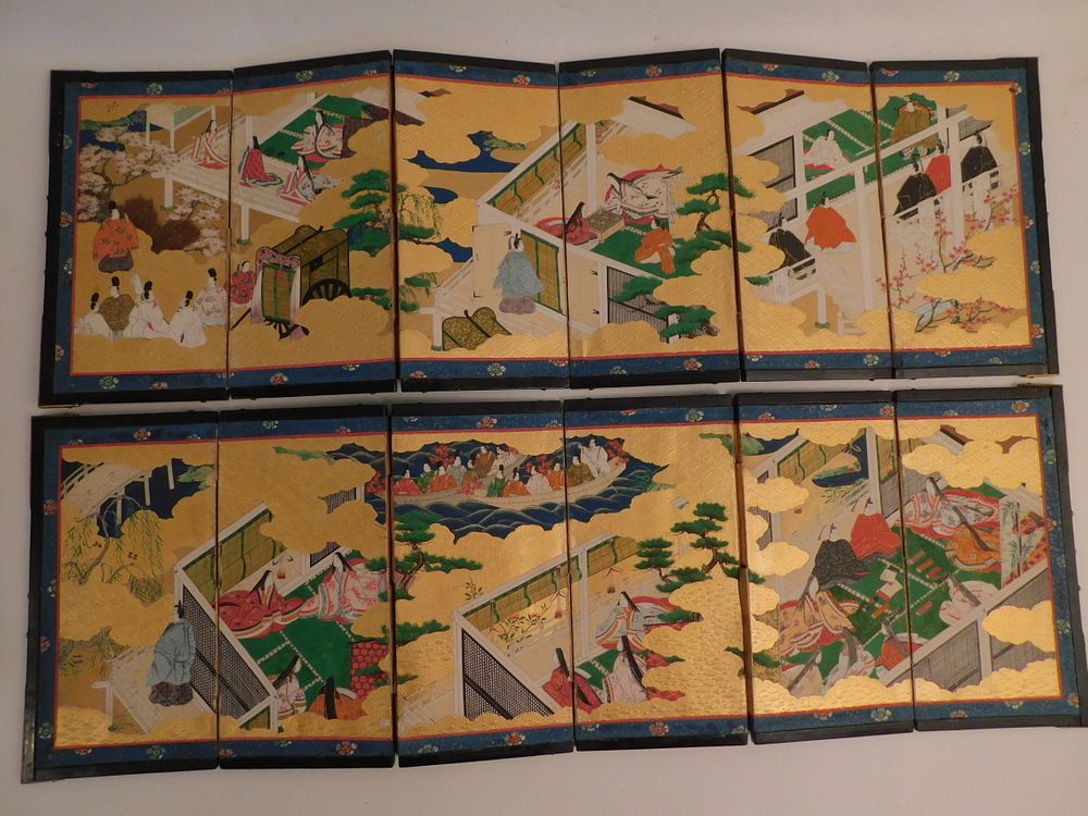 Appraisal: PAIR ANTIQUE JAPANESE TABLE SCREENS Pair of exquisite th century