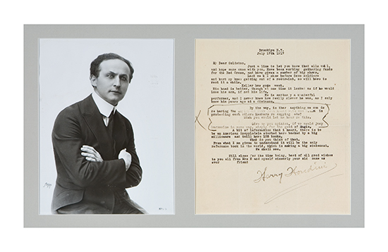 Appraisal: HOUDINI HARRY Typed Letter Signed in full to magician and