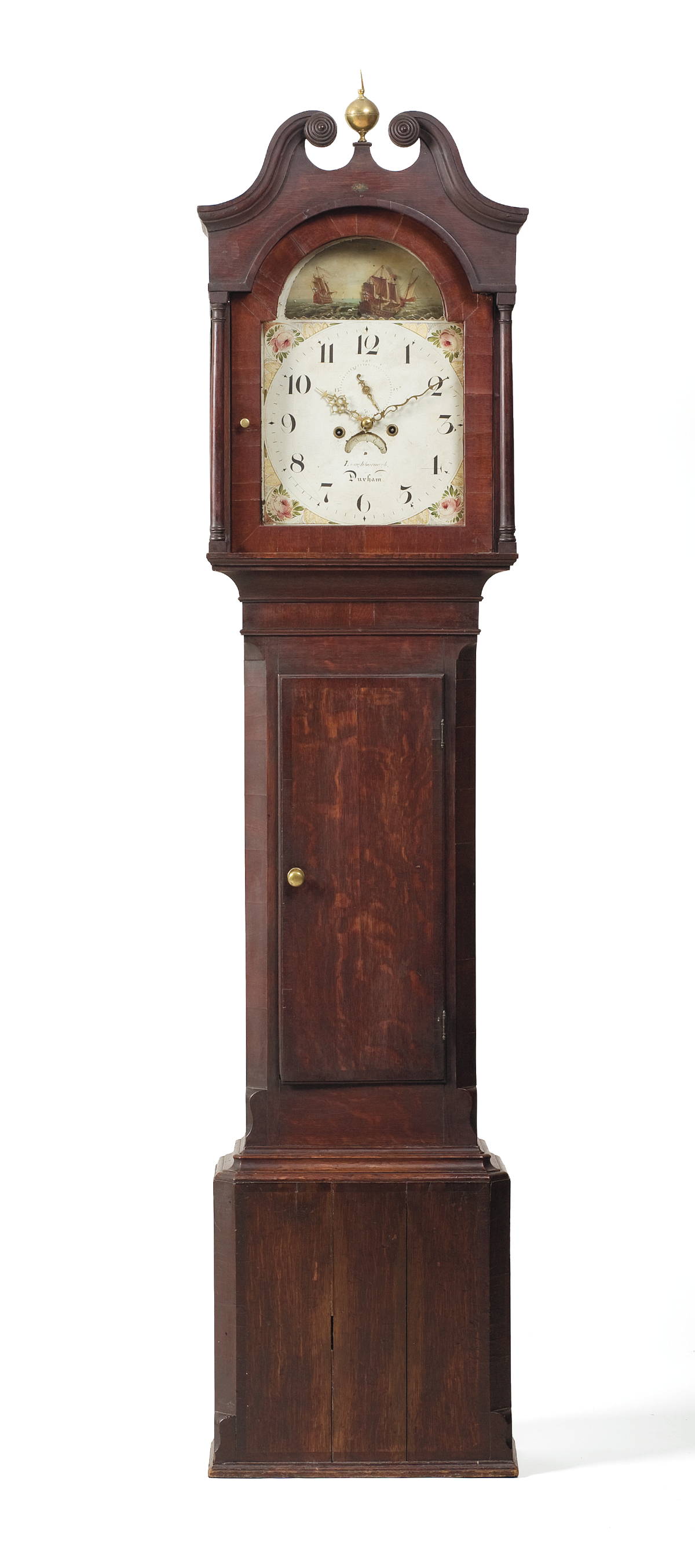 Appraisal: COUNTRY CHIPPENDALE OAK TALL CASE CLOCK WITH ROCKING SHIP DIAL