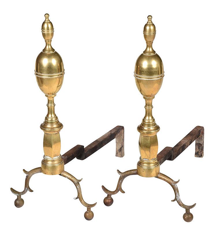 Appraisal: Pair American Federal Lemon Top Brass Andirons early th century