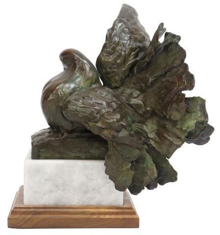 Appraisal: Patinated bronze sculpture Fantail Pigeon signed at right side Sandy