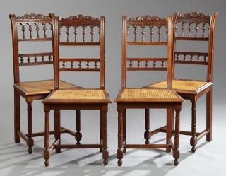 Appraisal: Set of Four French Henri II Style Carved Oak Dinin