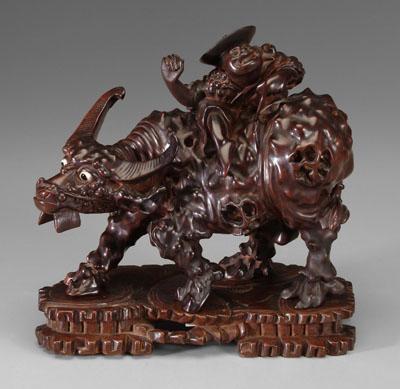 Appraisal: Chinese carved rootwood figural group boy seated on buffalo walking