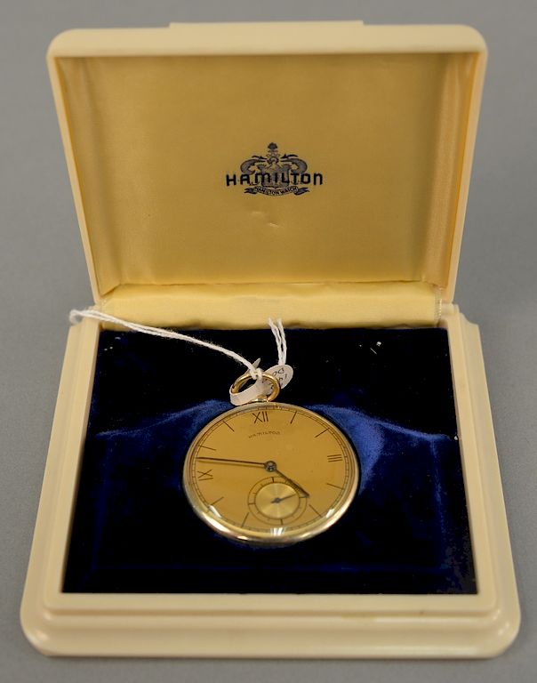 Appraisal: karat gold Hamilton open face pocket watch in original Hamilton