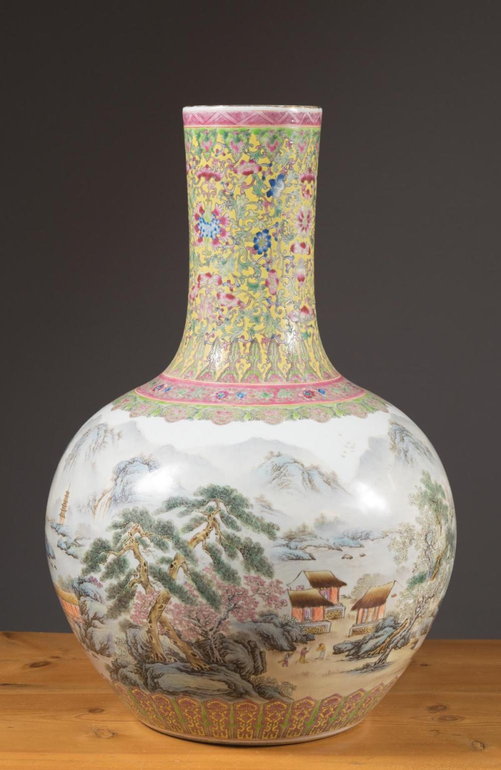 Appraisal: CHINESE FAMILLE ROSE PORCELAIN VASE of bottle form with hand