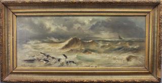 Appraisal: Signed th C Coastal Scene w Boat in rough seas