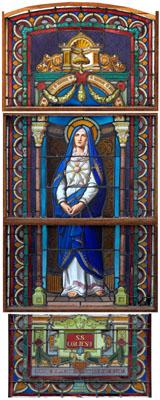 Appraisal: French stained glass window figure of Mary or St Catherine