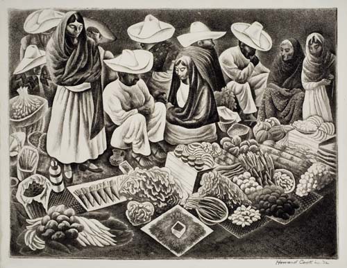 Appraisal: HOWARD COOK Three prints Taxco Market etching with aquatint -