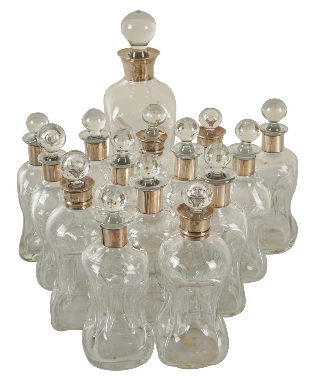 Appraisal: COLECTION OF FIFTEEN GLASS SILVER BOTTLEScomprising German marked for standard