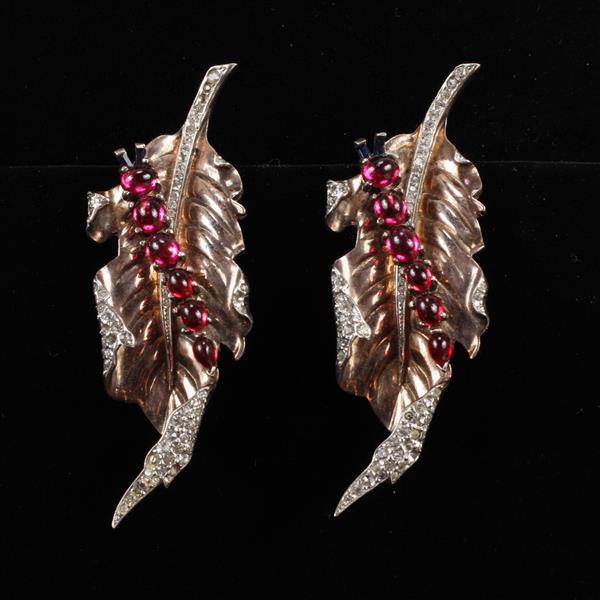 Appraisal: Trifari PAIR Alfred Philippe Sterling Vermeil pave and red jelly