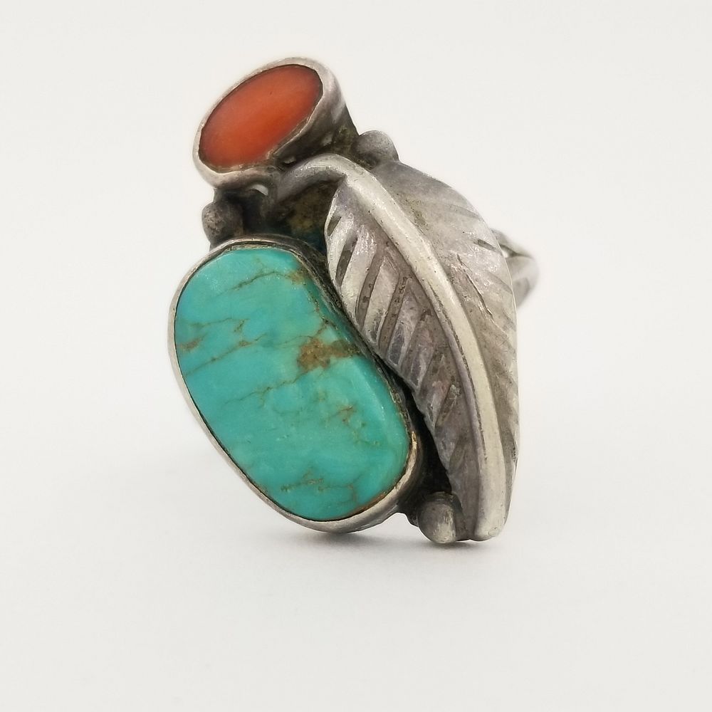 Appraisal: Navajo Turquoise Coral Silver Ring Navajo Turquoise Coral Silver Ring