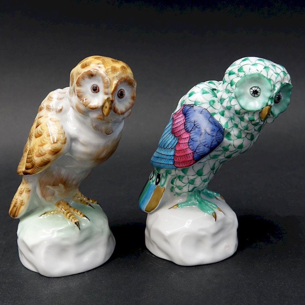 Appraisal: Two Herend Figurines Two Herend Porcelain Owl Figurines Signed measures