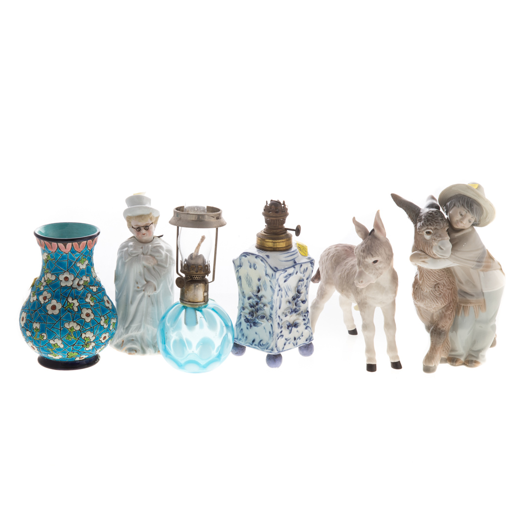 Appraisal: Six assorted porcelain and glass articles including Cybis porcelain donkey