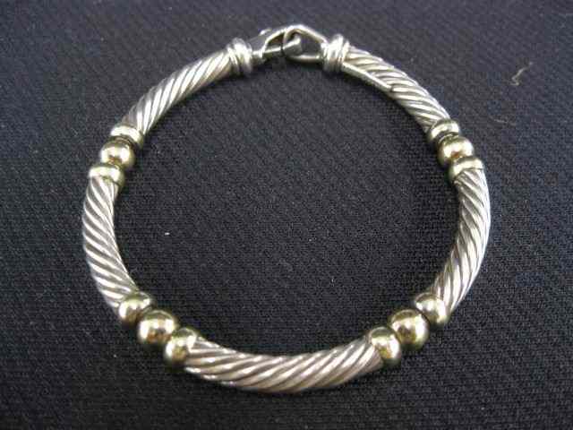 Appraisal: David Yurman k Gold Sterling Silver Bracelet mm cable bead