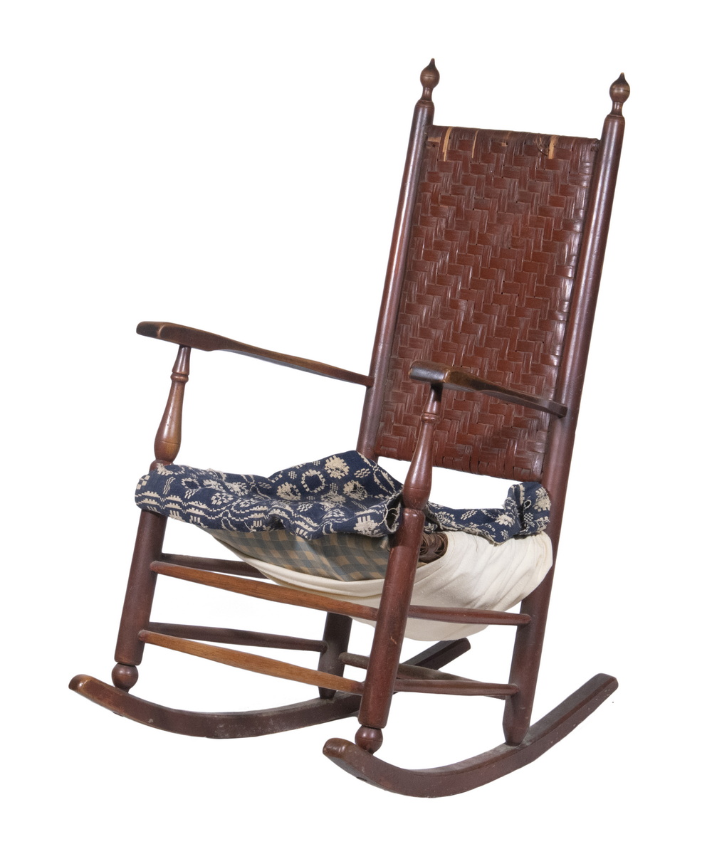 Appraisal: VINTAGE PAINTED ROCKER Country Rocking Chair with splint woven seat