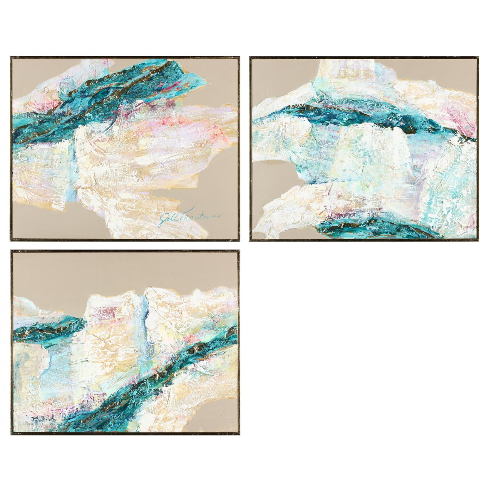 Appraisal: Jill Troutman NC Abstract Triptych each a collage on canvas