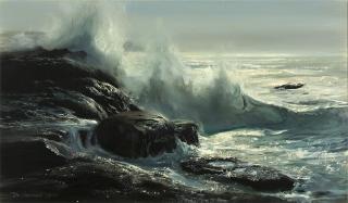 Appraisal: Peter Ellenshaw ''Seascape'' coastal waves on rocks signed and dated