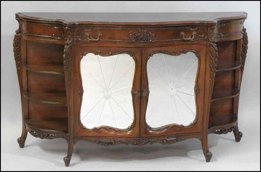 Appraisal: CARVED MAHOGANY SERVER With a mirrored front H '' W