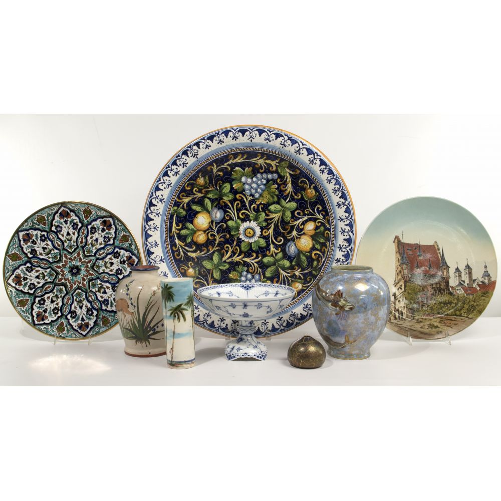 Appraisal: POTTERY AND PORCELAIN ASSORTMENTIncluding a Majolica charger a Royal Copenhagen